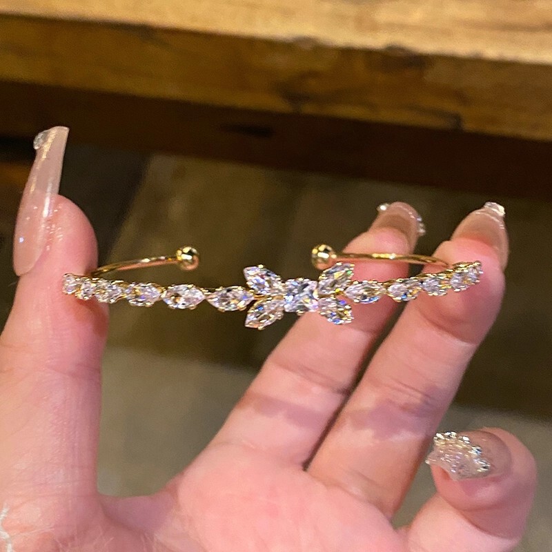 麦穗蝴蝶结手镯女高级感锆石手环开口银镯子手链轻奢小众精致饰品|undefined