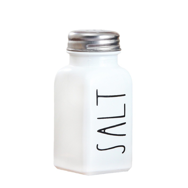 Amazon traje blanco y negro rosa azul cuadrado condimento botella barbacoa pimienta cocina condimento botella sal MSG botella de vidrio