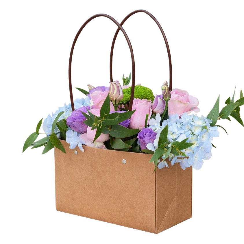 Gran cantidad y excelente precio de fábrica de ventas directas de todo tipo de película de plástico impermeable de papel Kraft bolsa de flores portátil diosa festival bolsa de ramo