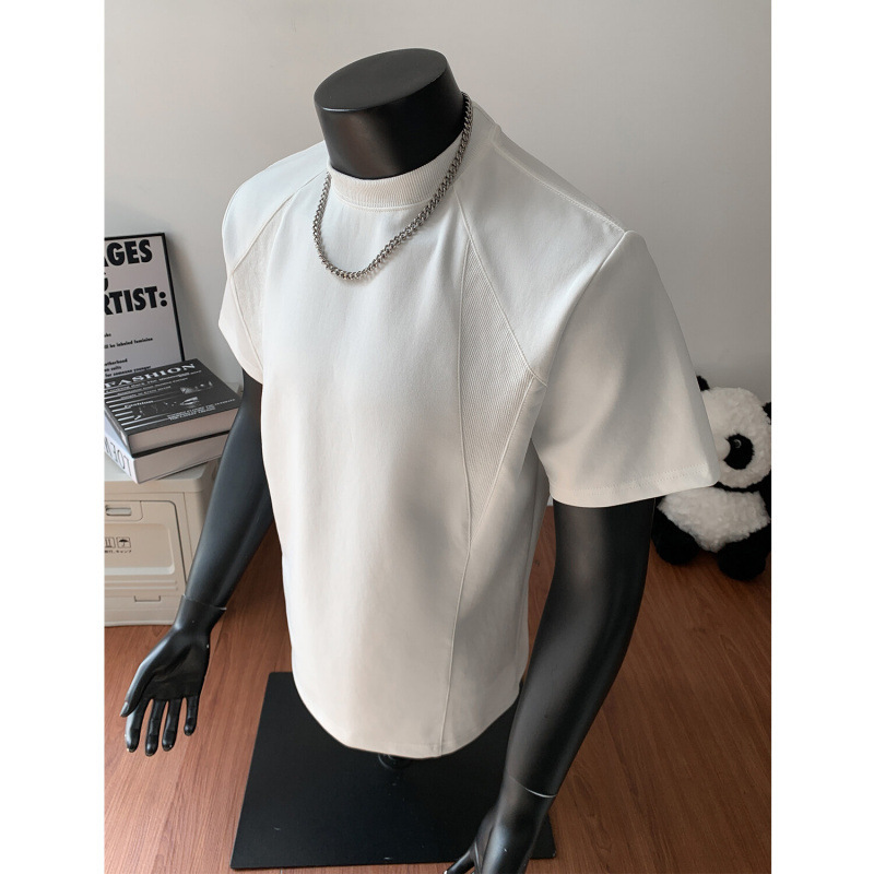 Real Shot of Hot Style Heavyweight Right Shoulder American Short-Sleeved Retro Small Collar Threaded Splicing T-Shirt for Men H1078 Special 520 Real Shot of Hot Style Heavyweight Right Shoulder American Short-Sleeved Retro Small Collar Threaded Splicing T-Shirt for Men H1078 Special 520