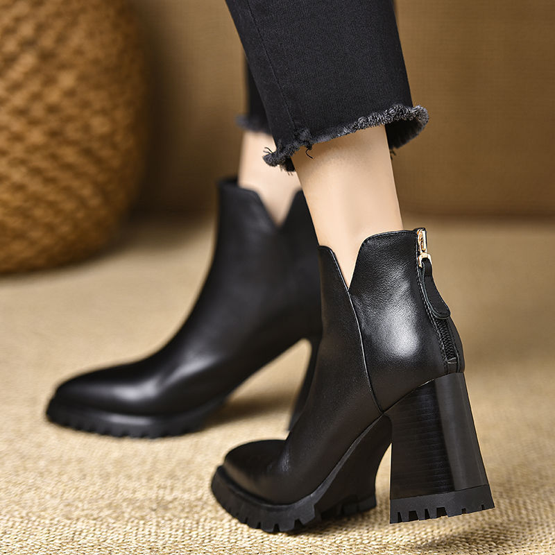 Vintage Style Leather Over The Knee Boots Platform Chunky Sole_voghion.com