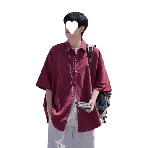 Vintage American-style single-breasted short-sleeve shirt for men and women, summer minimalist street design, loose BF couple casual shirt