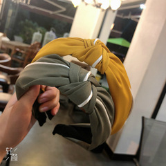 韓式布藝新款白邊交叉打結頭箍 時尚撞色寬邊發卡 外出洗臉發箍女