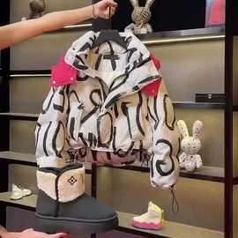 女童冬季新款棉服2025韩版字母涂鸦时尚儿童短款棉衣加厚洋气潮流