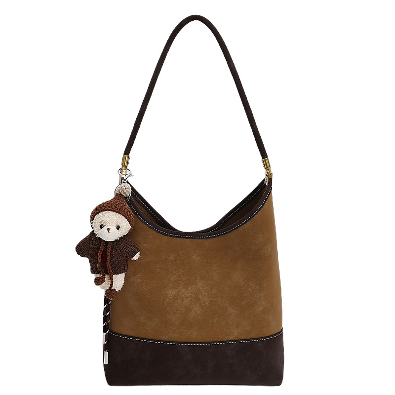 Bolsa de pan retro de terciopelo esmaltado de mujer coreana color combinado simple bolso de cubo de transporte 2025 nuevo estilo de alta sensación bolso de hombro