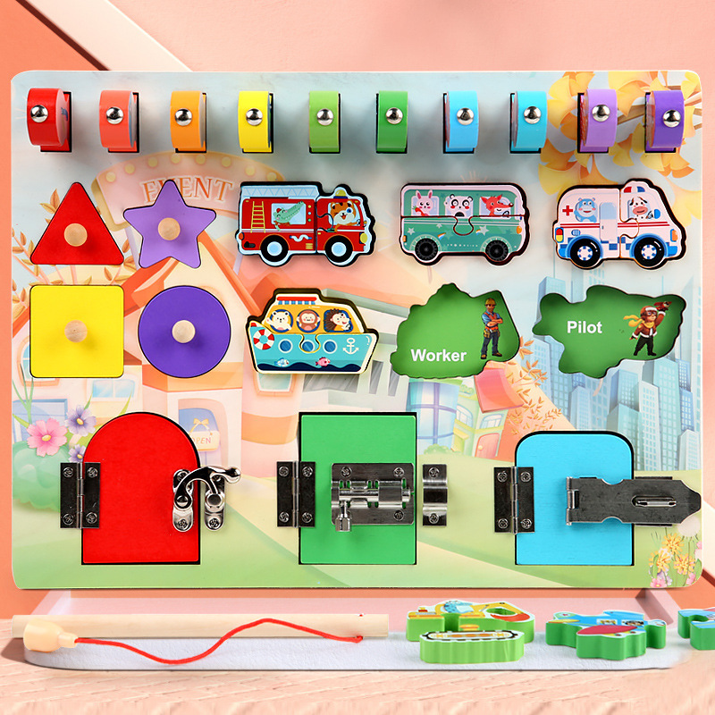 Cross-border Busy Board Montessori Montessori Teaching Aids Baby Early Education Enlightenment Benefit Intelligence Development Fishing Unlock Toy