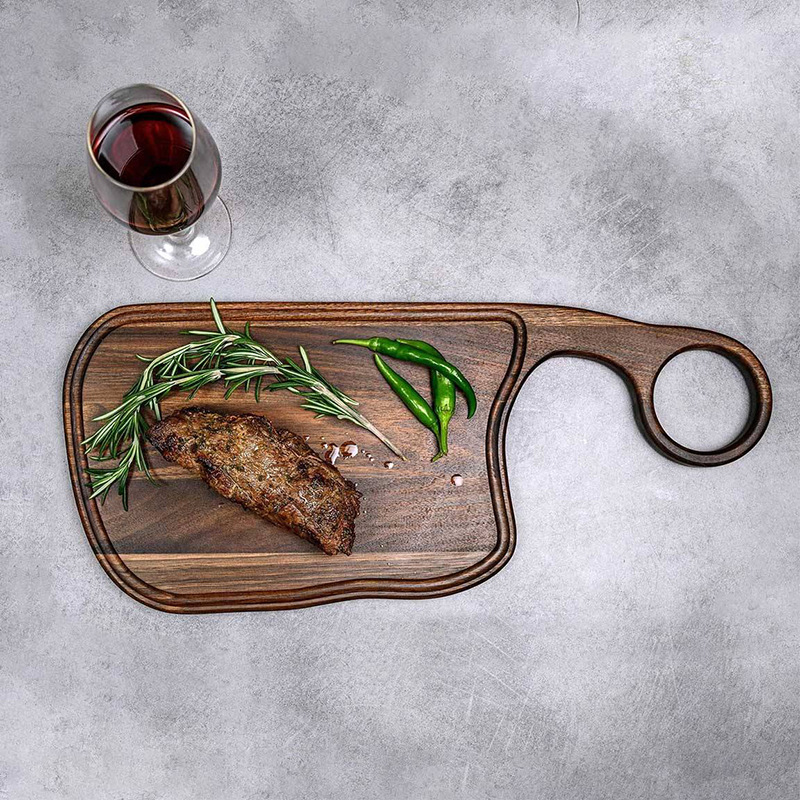 Acacia Steak Board con mango, tablero de filete de fregadero, tablero de platos creativos, platos de comida de restaurante casero