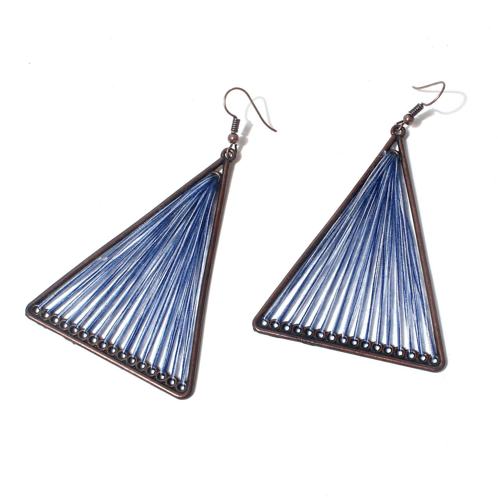 European And American Geometric Personalized Triangle Earrings Fabric Wool Tassel Color Handmade Woven Earrings Earrings F14600 display picture 3