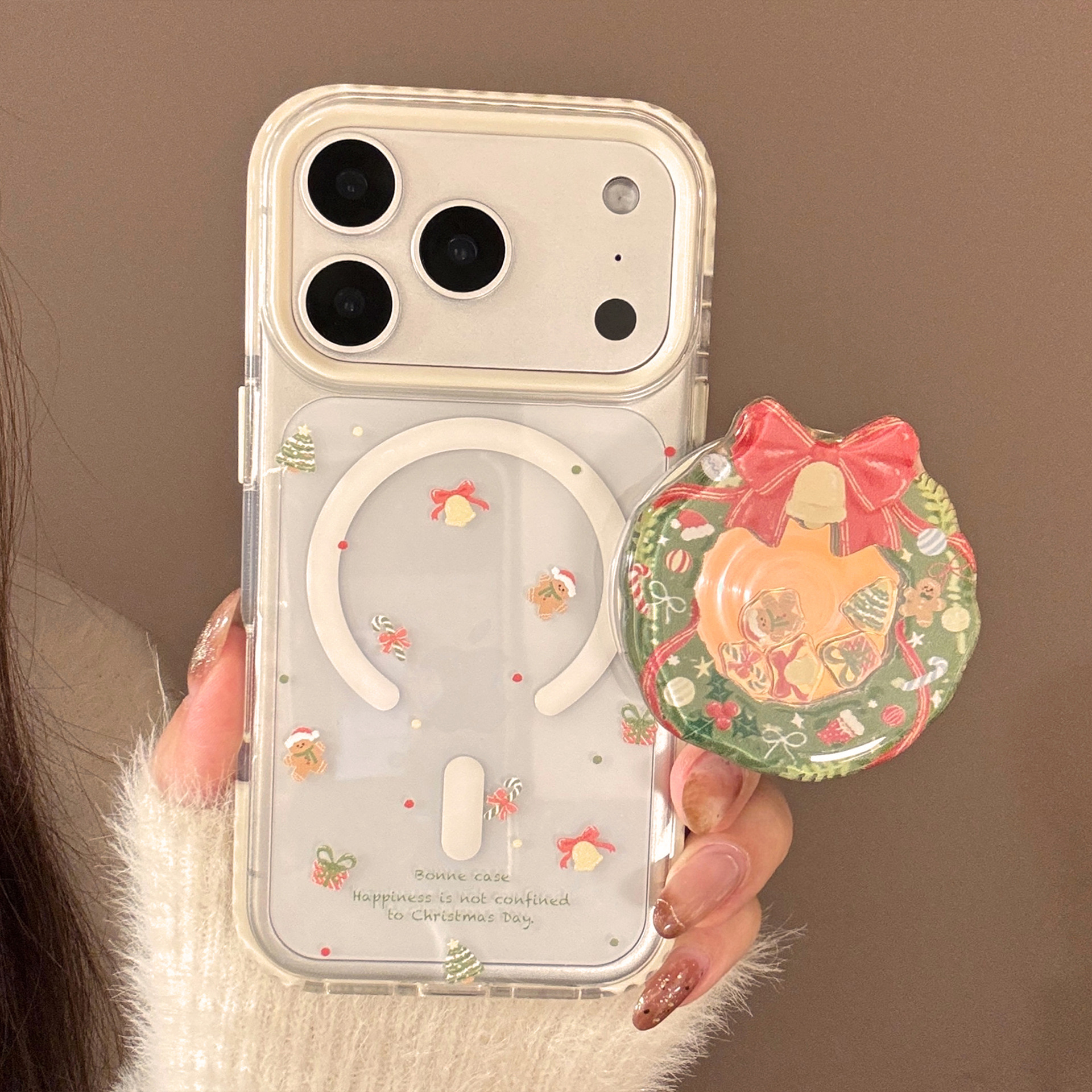 Magnetic Protective Phone Case For Iphone With Christmas Wreath_voghion.com