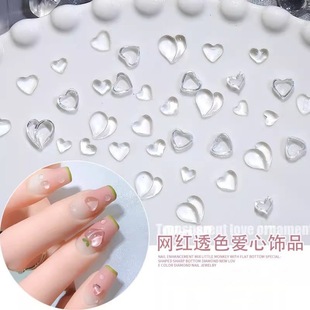 Love Nail Art Jewelry Ice Transparent Peach Heart Crooked Heart Transparent Resin Nail Diamond Jelly Mini Heart Wearable Nail Accessories