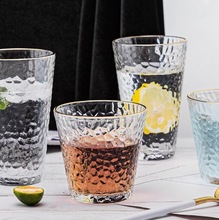 日式金边玻璃杯创意透明水杯家用果汁牛奶锤纹酒杯批发耐高温啤酒