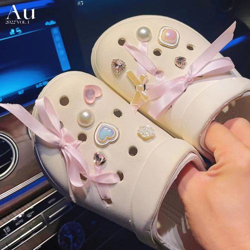 Girly ballet style ribbon diamond hole shoe shoe buckle shoe flower diy accessories pink upper decorative buckle advanced
