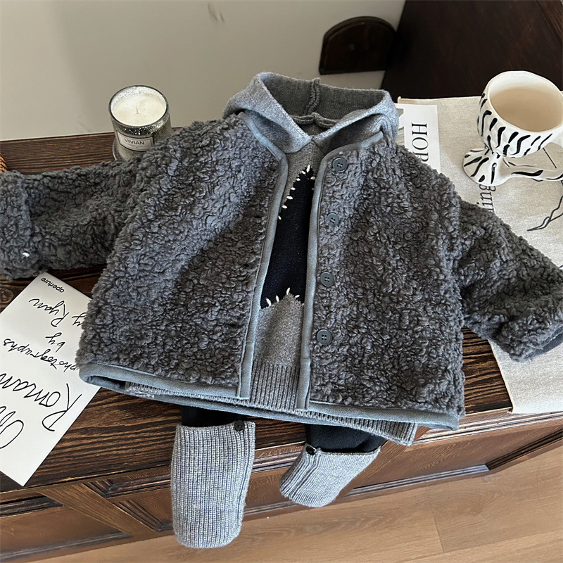 Big Sale Non-Refundable and Non-Exchangeable [Order on Rationality] Winter Girls' Lamb Wool Outwear + Hooded Five-Pointed Star Sweater