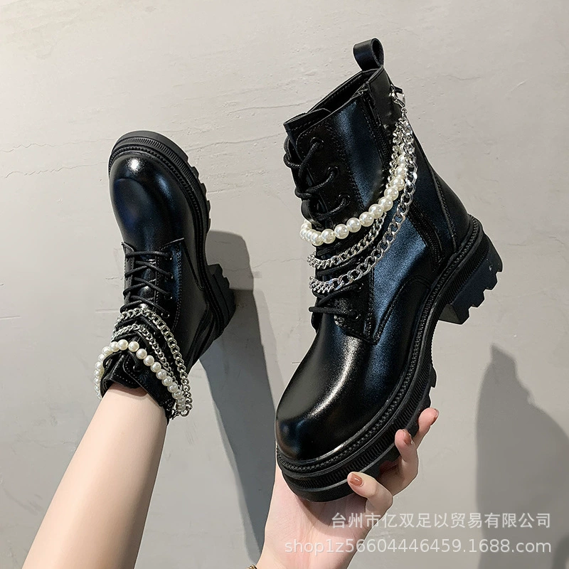 Темные Ботинки Martin в британском стиле с толстой подошвой, женские осенне-зимние новые сапоги средней длины 2021 года, мотоциклетные сапоги на толстой подошве, короткие сапоги с большой головкой, женские