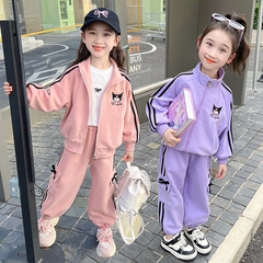 女の子用クロミラストライプスーツ、2025年春秋新作、ファッショナブルでスタイリッシュな女の赤ちゃん用漫画カジュアルツーピーススーツ