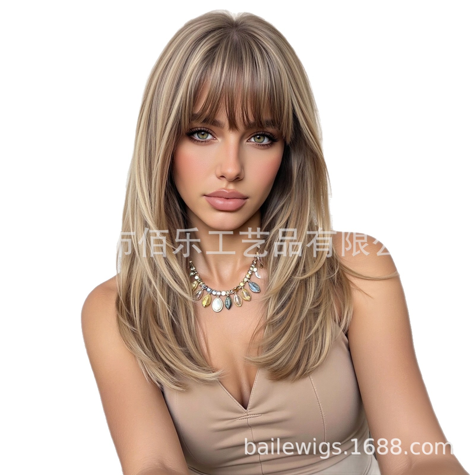 18 pulgadas peluca marrón Qi ping capas de cabello largo recto europeo y americano venta caliente en stock de pelucas