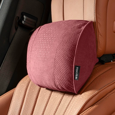 Headrest Car Cushion and Neck Pillow - s-style-suede-volcanic-red-headrest-1-piece