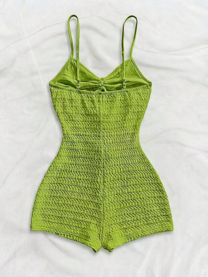 Textured Ruffle Strap One-Piece Swimsuit With Starfish Accent, Cutout Waist Design For Women's Vacation Hot Spring Wear_ecoleips.com
