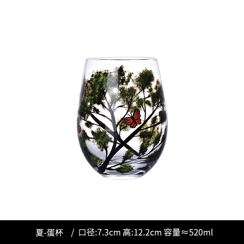 Tazas de vino pintadas a mano de cuatro estaciones de tazas de árboles de alto pie caseras de vinos creativos conjuntos no yx