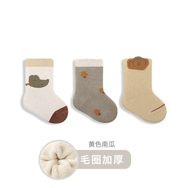 Calcetines para bebés recién nacidos Otoño e Invierno engrosado cálido Terry calcetines para bebés niños y niñas boca suelta sin hueso calcetines de algodón a media pierna