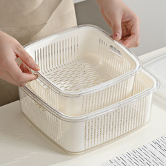 雙層帶蓋瀝水籃廚房洗菜盆洗菜籃子塑料加厚濾水菜簍水果盤果蔬籃