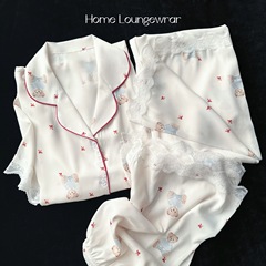 パジャマ女性モデル春秋夏2025新長袖氷糸半袖三点セットかわいい甘いシルク家庭服