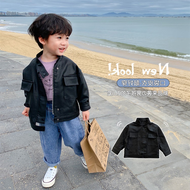 Grasshopper children Spring 2021 new pattern leather clothing coat Male baby Western style Children's clothing Boy Jacket spring clothes