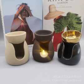 新款沙釉效果陶瓷香精炉盖子与底可分离陶瓷香薰炉
