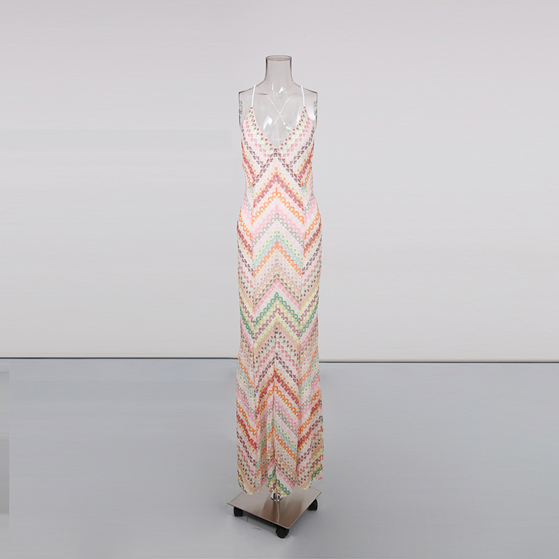 Bohemian Style Bodycon 2025 New Model V-neck Strapless Sleeveless Waist-cinching Slimming Printed Long Dress For Women_ecoleips.com