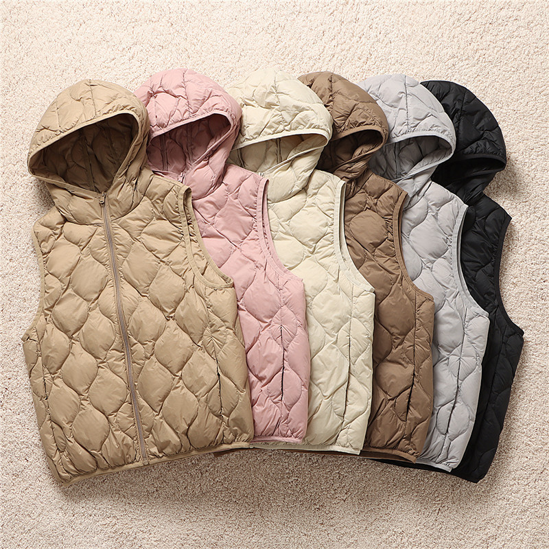2024 Autumn and Winter New Lightweight Hooded Casual Short Down Vest Vest Base Waistcoat Warm Jacket