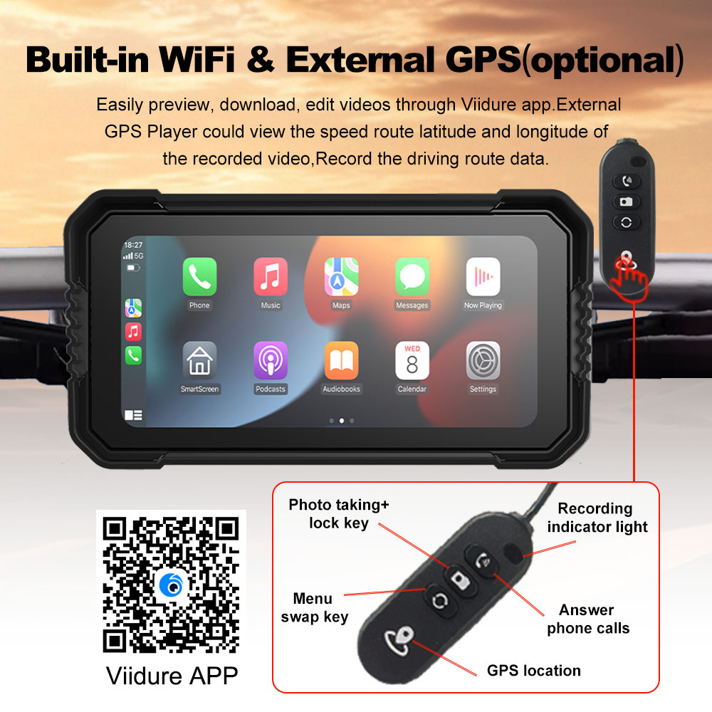 5/ 6.25inch Motorcycle Navigation Recorder Waterproof Smart Riding Carplay High-Definition Driving Recorder