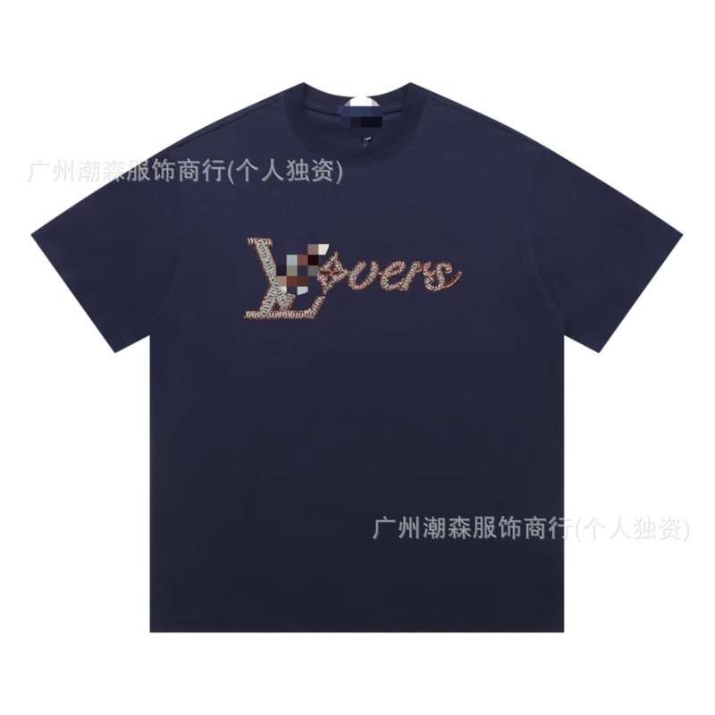 跨境奢潮高品质满印花L字母短袖潮牌外贸欧货驴家圆领男女宽松T恤|undefined