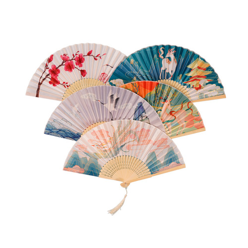 Fan wholesale 7-inch Chinese style women's tassel portable ancient costume Hanfu cheongsam folding fan bamboo fan big smile fan