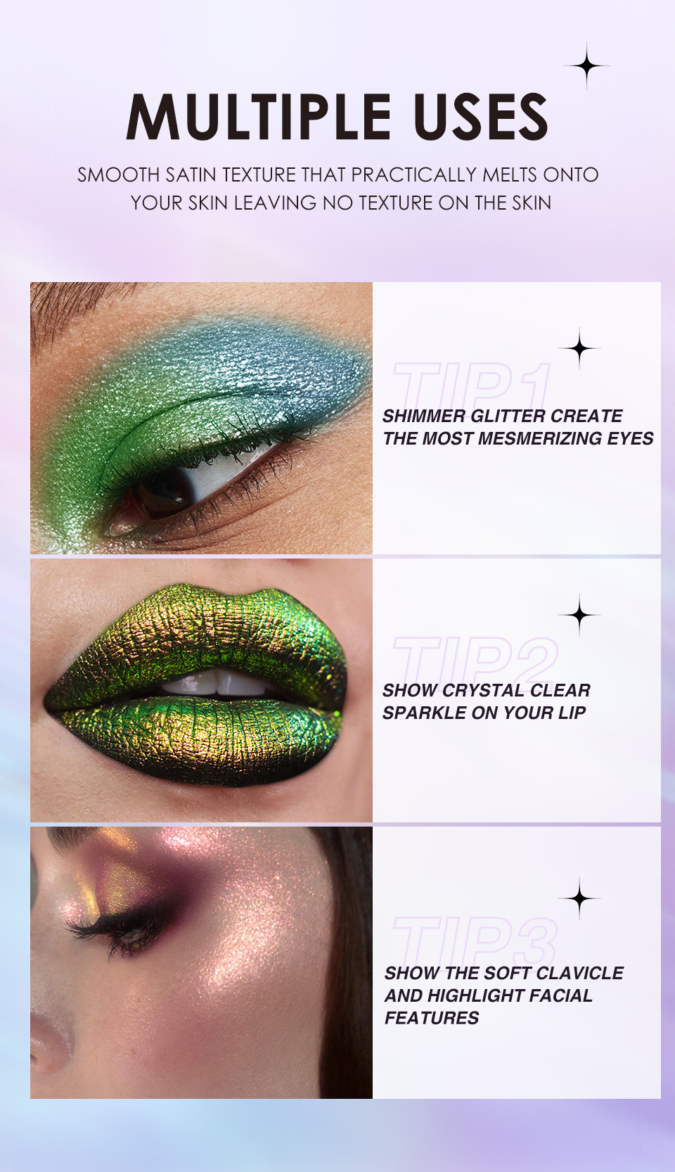 Langmanni Diamond Sparkling Liquid Eyeshadow Ten-Color Set Psychedelic Pearl Eyeshadow Liquid Set Application Scenario