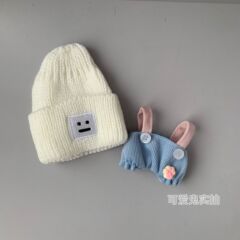 新品13cm自嘲くまちゃん服かわいいニット帽子ブルーバックパンツセットぬいぐるみ人形メガネ