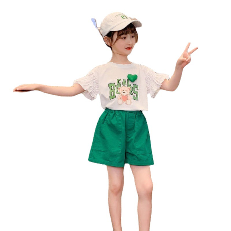 Children's Clothing Girls' suit Girls' Summer Clothing Short-sleeved T-shirt Top Shorts Children's Sportswear Two-piece Set for Women