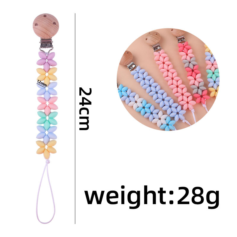 Nuevos suministros para bebés pétalo Cadena de chupete calmante bebé Arco Iris cuentas de silicona clip de chupete de haya Amazon