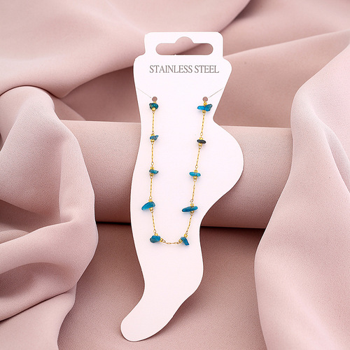 Cross-border Bestselling Summer Fashion Versatile Couple Titanium Steel Ankle Chain for Girls, High-End Peacock Natural Stone Ankle Chain Accessory