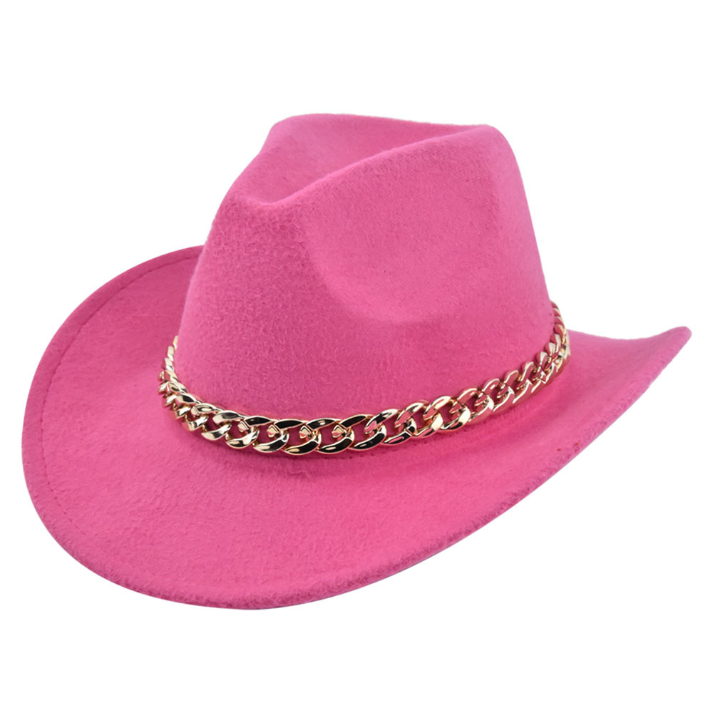 Cowboy jazz gold-plated chain woolen top felt sheep hat, cowboy hat_voghion.com