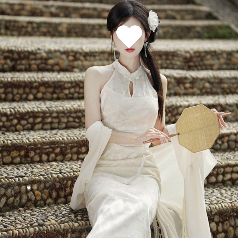 女装夏季新品新中式清冷感复古国风气质改良旗袍无袖连衣裙长裙子|undefined