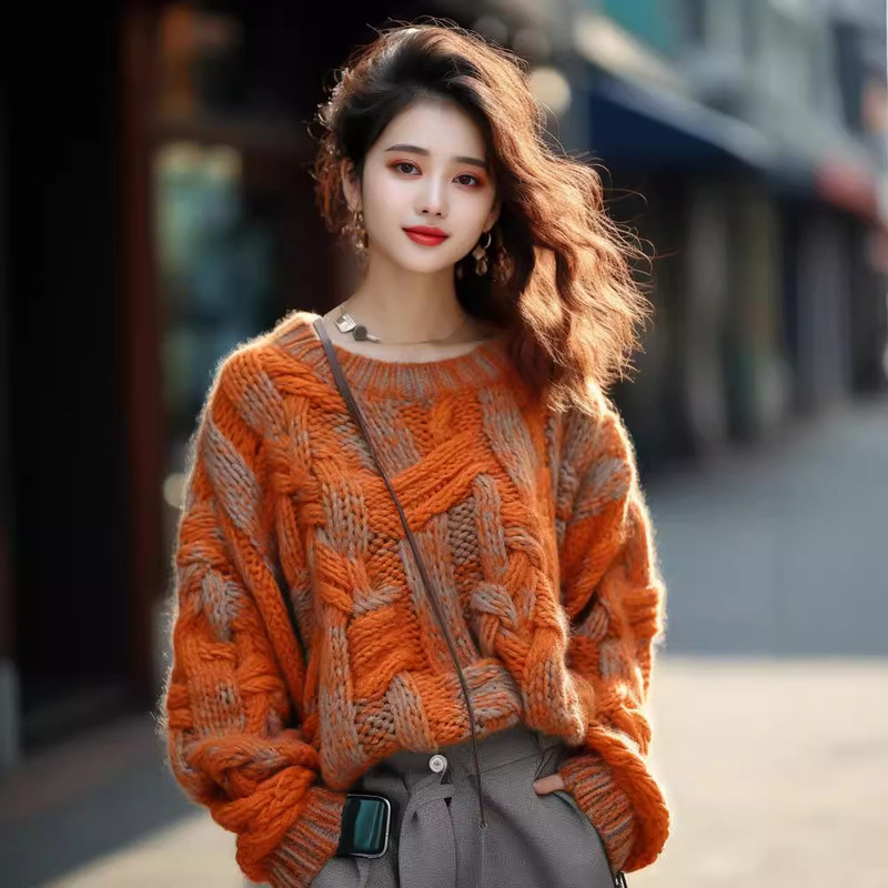 This year's popular beautiful orange small fragrance thick line sweater coat women's 2024 new explosions high-end European goods jacket This year's popular beautiful orange small fragrance thick line sweater coat women's 2024 new explosions high-end European goods jacket