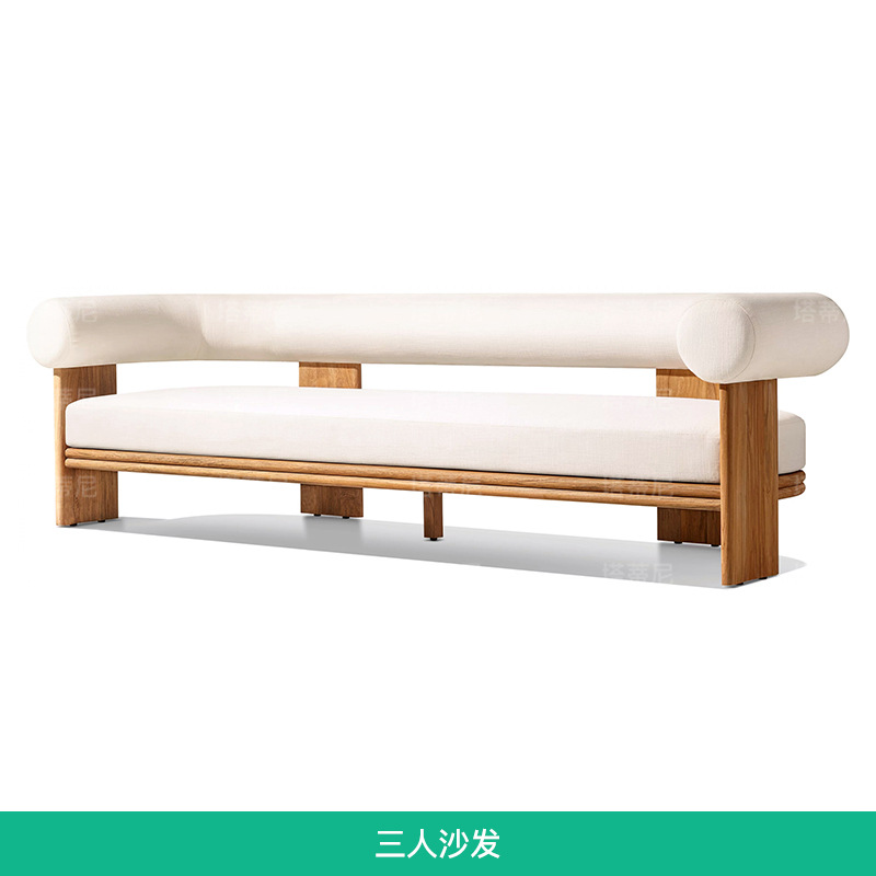 Sofá de madera de relajación al aire libre patio terraza villa al aire libre sala de sol impermeable muebles de cama de cama image 14