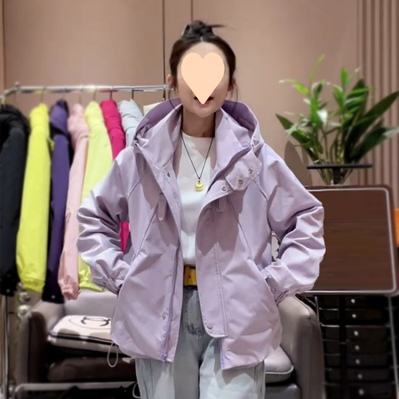 连帽冲锋衣女款2025新款春秋薄款宽松休闲夹克风衣棒球服潮|undefined