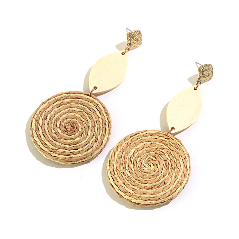 Alloy, raffia, Paper Material 1 Pair Vacation Round Rattan Handmade Women's Drop Earrings