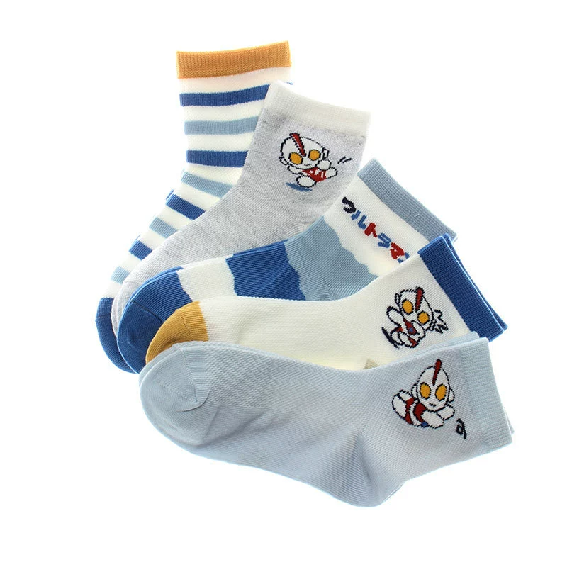 六指鼠 Spring and summer thin cotton style children's socks solid color mid -tube mesh full cotton cotton, sweat, breathable, cotton girl daily stripes