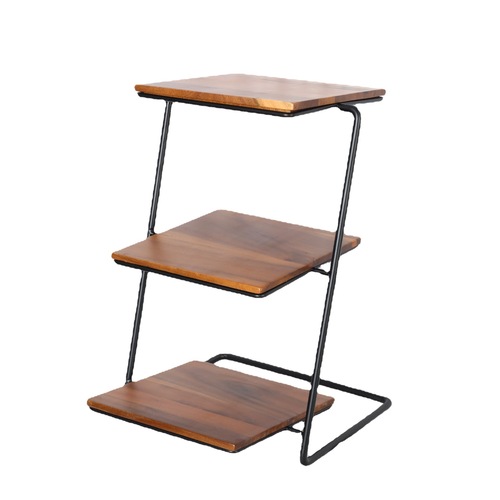 Three-layer iron storage rack, acacia wood tray, cake dessert tray, tasting plate, fruit ornaments, afternoon tea display stand