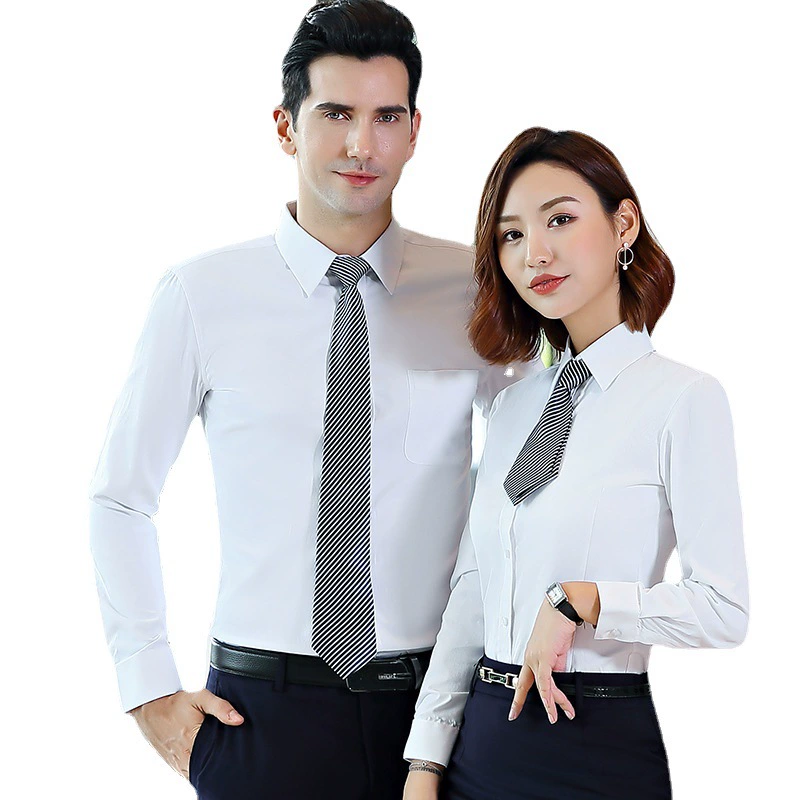 Elastic blue black shirt, white long-sleeve for work