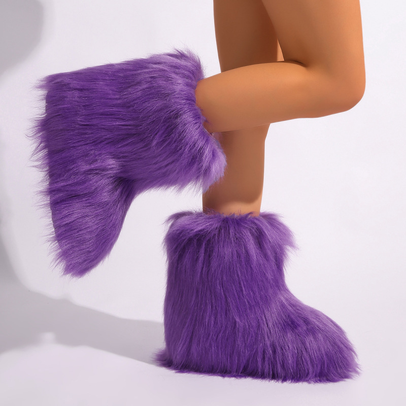25 European and American Cross-Border Imitation Fox Plush Snow Boots Warm Fluffy Fur Y2K Sexy Export Fur Boots 25Dym