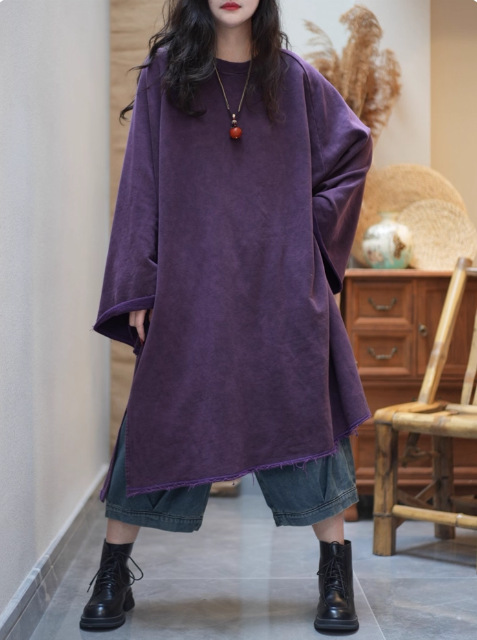复古炒色毛边做旧连衣裙女2025夏季新款200斤宽松大褂中长款遮肉|undefined