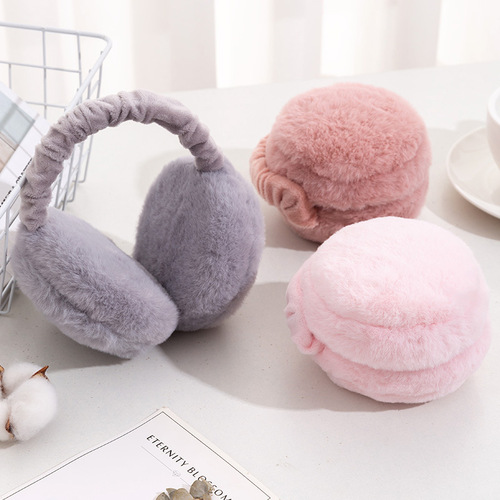 New Hamburg Folding Women's Warm Earmuffs Portable Men's and Women's Solid Color Winter Anti-Cold and Antifreeze Oversized Plush Earmuffs